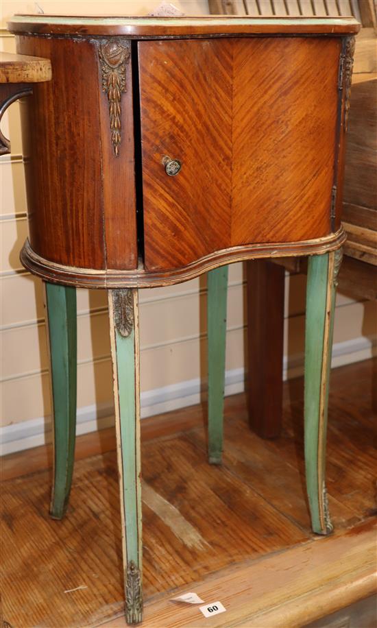 A French satinwood kidney shaped bedside cupboard, W.48cm, D.32cm, H.76cm